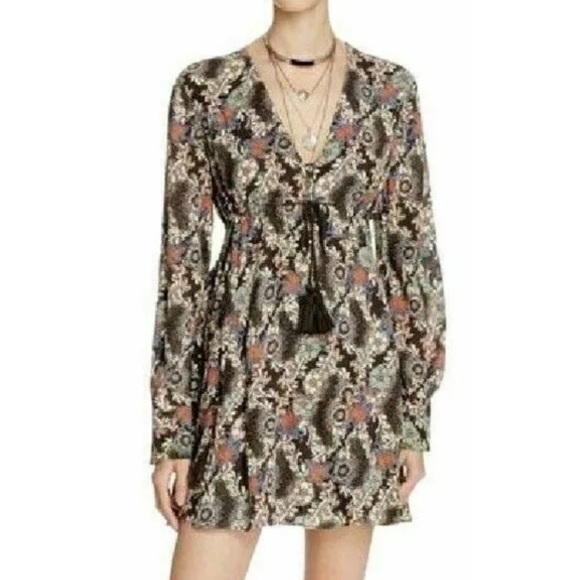 NWOT Free People Women's Size XS Stealing Fire MiniDress Floral Tassel Boho - Picture 6 of 8